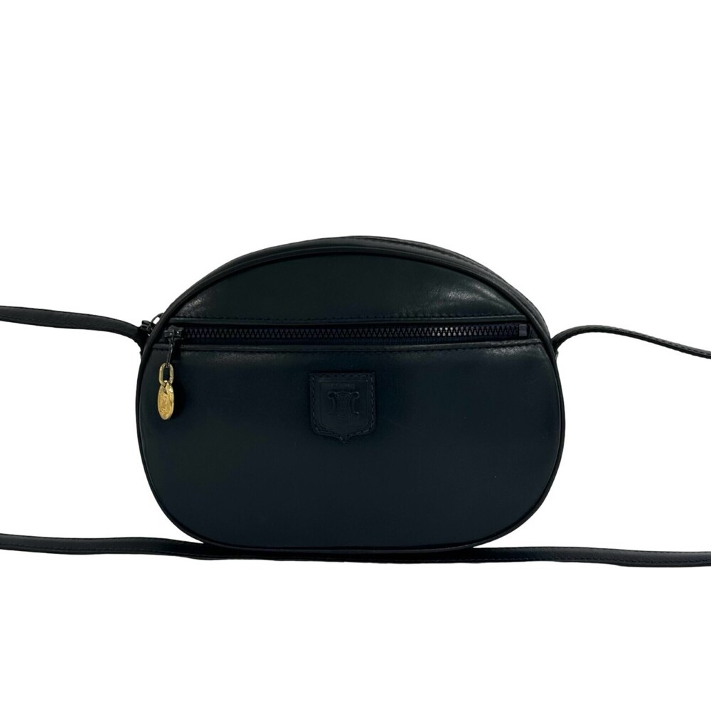 CELINE Vintage Blazon Triomphe Logo Leather Mini Shoulder Bag/Pochette, Navy,...
